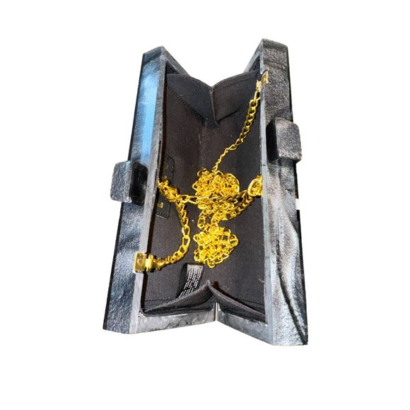 LULU NYC Black White Gold Star Design Small Box Shoulder Bag - Picture 9 of 13